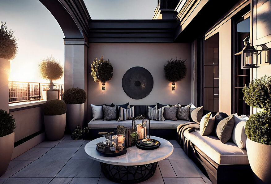 balcony witu elegant furniture decoration ,generative artificial intelligence